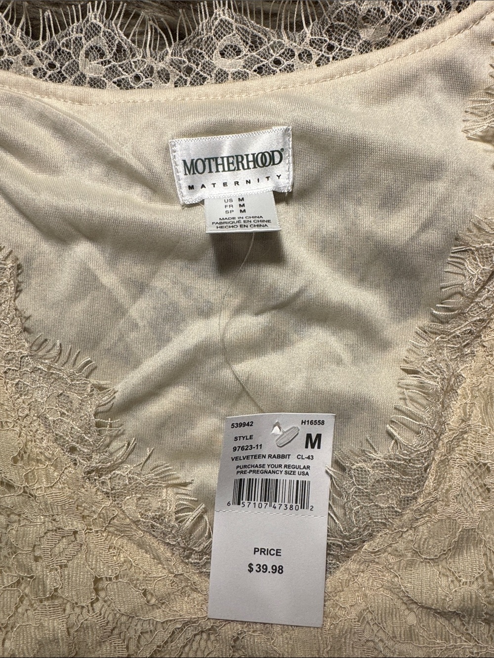 Motherhood Maternity Cream Lace V-Neck Short Sleeve Top - Picture 2 of 3